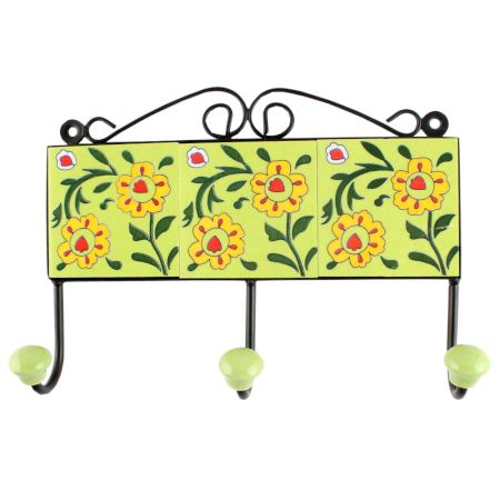 Forest Green Wheel Flower Ceramic Tile Hook